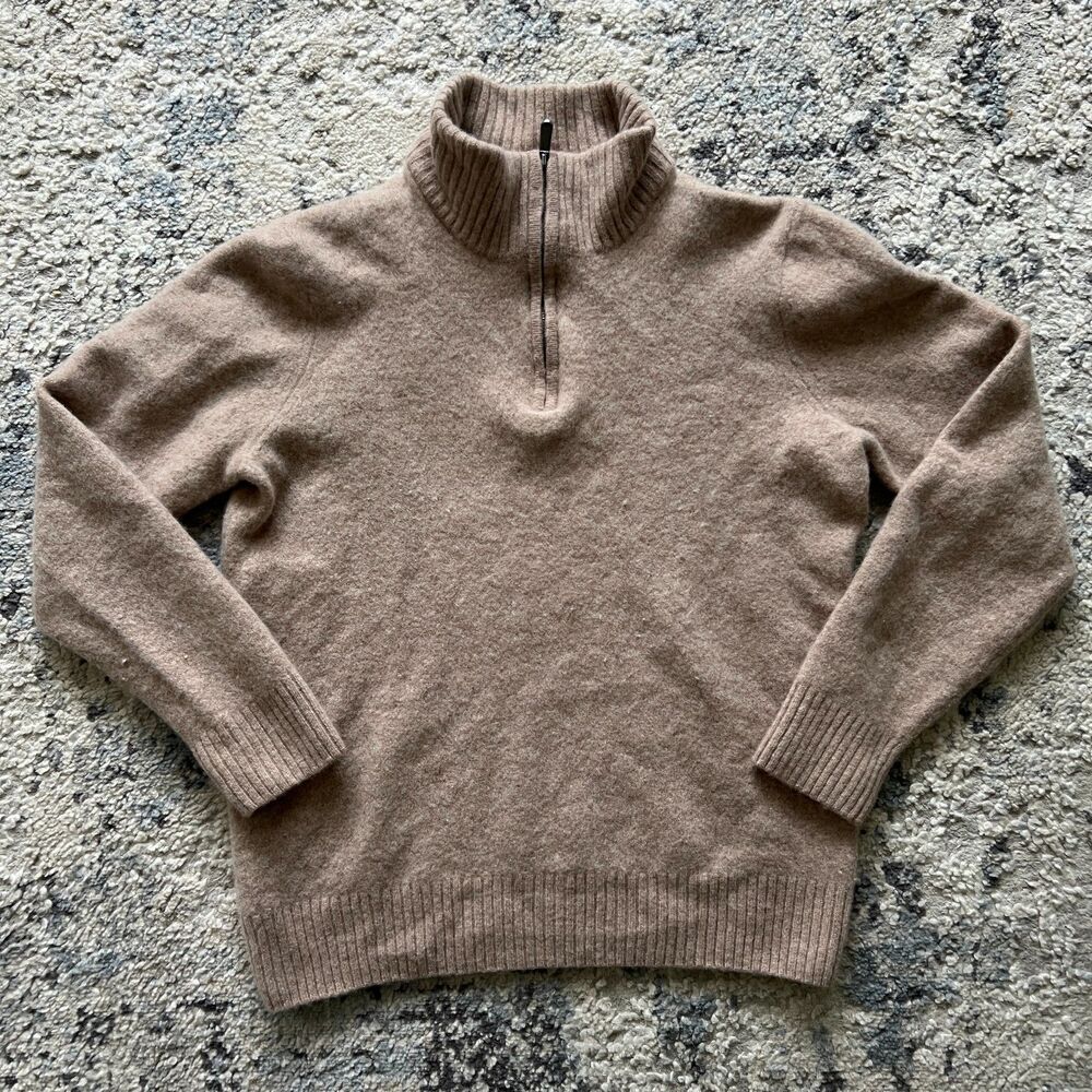 Christian Lacroix Merino Wool Quarter-Zip Turtleneck Sweater Tan, Size XL